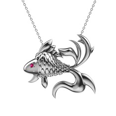 Rodolit garnet 14 ayar beyaz altın kolye (40 cm beyaz altın rolo zincir)