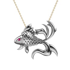 Japon Balığı Kolye - Rodolit garnet 14 ayar beyaz altın kolye (40 cm altın rolo zincir) #t2lxft