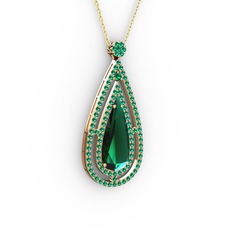 Yeşil kuvars 18 ayar rose altın kolye (40 cm gümüş rolo zincir)