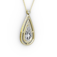 Beyaz zirkon ve swarovski 925 ayar altın kaplama gümüş kolye (40 cm altın rolo zincir)