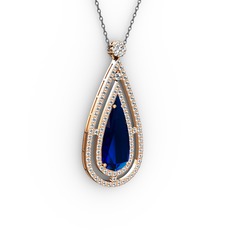 Niva Damla Kolye - Lab safir ve swarovski 925 ayar rose altın kaplama gümüş kolye (40 cm gümüş rolo zincir) #120v4dp