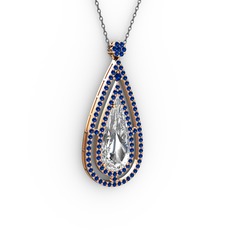 Beyaz zirkon ve lab safir 18 ayar rose altın kolye (40 cm gümüş rolo zincir)