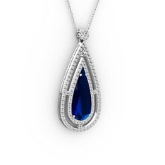 Niva Damla Kolye - Lab safir ve swarovski 18 ayar beyaz altın kolye (40 cm beyaz altın rolo zincir) #13b1nly