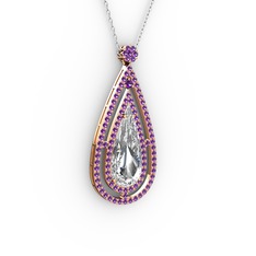 Niva Damla Kolye - Beyaz zirkon ve ametist 14 ayar rose altın kolye (40 cm gümüş rolo zincir) #13u4suh