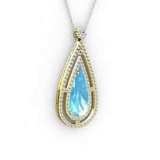 Niva Damla Kolye - Akuamarin ve swarovski 14 ayar altın kolye (40 cm gümüş rolo zincir) #16yh3gh