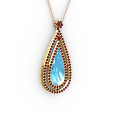 Niva Damla Kolye - Akuamarin ve garnet 18 ayar altın kolye (40 cm rose altın rolo zincir) #17g9xb0