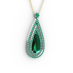 Niva Damla Kolye - Yeşil kuvars 8 ayar beyaz altın kolye (40 cm altın rolo zincir) #18po584