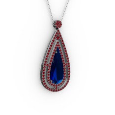 Niva Damla Kolye - Lab safir ve garnet 925 ayar siyah rodyum kaplama gümüş kolye (40 cm beyaz altın rolo zincir) #1ahyr5l