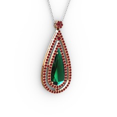 Niva Damla Kolye - Yeşil kuvars ve garnet 14 ayar rose altın kolye (40 cm beyaz altın rolo zincir) #1ap02wz