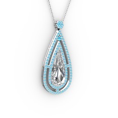 Niva Damla Kolye - Beyaz zirkon ve akuamarin 14 ayar beyaz altın kolye (40 cm beyaz altın rolo zincir) #1b7a9lq