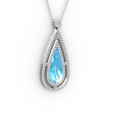 Niva Damla Kolye - Akuamarin ve swarovski 18 ayar beyaz altın kolye (40 cm beyaz altın rolo zincir) #1b8kgwz