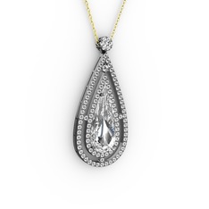 Beyaz zirkon ve swarovski 925 ayar siyah rodyum kaplama gümüş kolye (40 cm altın rolo zincir)