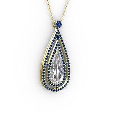 Beyaz zirkon ve lab safir 8 ayar altın kolye (40 cm altın rolo zincir)