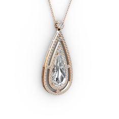 Niva Damla Kolye - Beyaz zirkon ve swarovski 14 ayar rose altın kolye (40 cm rose altın rolo zincir) #1dln08b