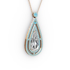 Niva Damla Kolye - Beyaz zirkon ve akuamarin 14 ayar rose altın kolye (40 cm gümüş rolo zincir) #1e7gnb2