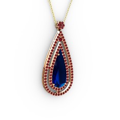 Niva Damla Kolye - Lab safir ve garnet 8 ayar rose altın kolye (40 cm altın rolo zincir) #1foe5v2