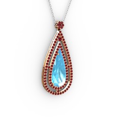 Akuamarin ve garnet 14 ayar rose altın kolye (40 cm beyaz altın rolo zincir)