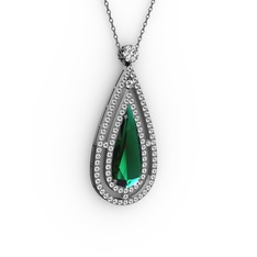 Niva Damla Kolye - Yeşil kuvars ve swarovski 925 ayar siyah rodyum kaplama gümüş kolye (40 cm gümüş rolo zincir) #1gkcvym