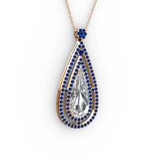 Niva Damla Kolye - Beyaz zirkon ve lab safir 14 ayar rose altın kolye (40 cm rose altın rolo zincir) #1ievez4