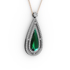 Niva Damla Kolye - Yeşil kuvars ve swarovski 925 ayar siyah rodyum kaplama gümüş kolye (40 cm gümüş rolo zincir) #1k693ko