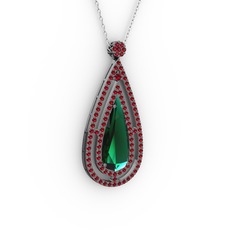 Yeşil kuvars ve garnet 925 ayar siyah rodyum kaplama gümüş kolye (40 cm gümüş rolo zincir)