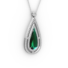 Niva Damla Kolye - Yeşil kuvars ve swarovski 14 ayar beyaz altın kolye (40 cm beyaz altın rolo zincir) #1q95kox