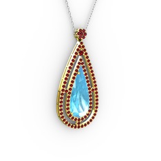 Akuamarin ve garnet 14 ayar altın kolye (40 cm gümüş rolo zincir)