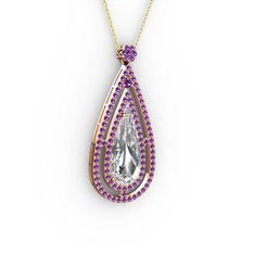 Beyaz zirkon ve ametist 18 ayar rose altın kolye (40 cm altın rolo zincir)