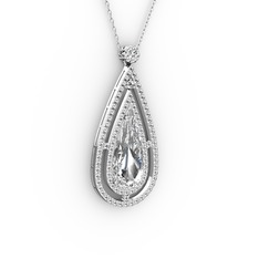 Beyaz zirkon ve swarovski 18 ayar beyaz altın kolye (40 cm beyaz altın rolo zincir)