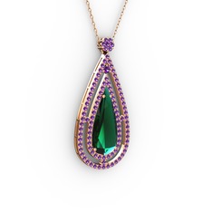 Yeşil kuvars ve ametist 925 ayar rose altın kaplama gümüş kolye (40 cm rose altın rolo zincir)