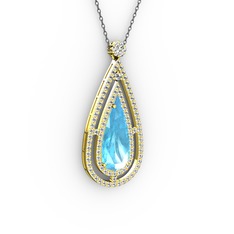 Niva Damla Kolye - Akuamarin ve swarovski 8 ayar altın kolye (40 cm gümüş rolo zincir) #1x8ky0t