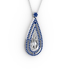 Niva Damla Kolye - Beyaz zirkon ve lab safir 925 ayar gümüş kolye (40 cm beyaz altın rolo zincir) #1y9rx5u