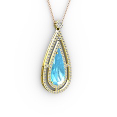 Niva Damla Kolye - Akuamarin ve swarovski 8 ayar altın kolye (40 cm rose altın rolo zincir) #1yq6kv8