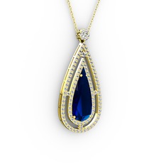 Lab safir ve swarovski 14 ayar altın kolye (40 cm altın rolo zincir)