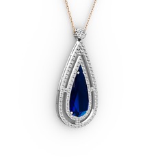 Niva Damla Kolye - Lab safir ve swarovski 14 ayar beyaz altın kolye (40 cm gümüş rolo zincir) #4rpt3v