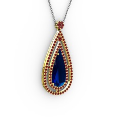 Niva Damla Kolye - Lab safir ve garnet 8 ayar altın kolye (40 cm gümüş rolo zincir) #52p67s