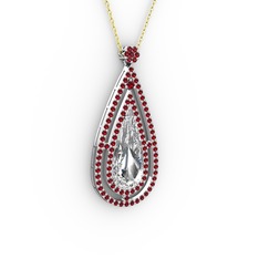 Niva Damla Kolye - Beyaz zirkon ve garnet 14 ayar beyaz altın kolye (40 cm altın rolo zincir) #5gtfz0