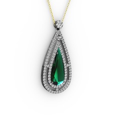 Niva Damla Kolye - Yeşil kuvars ve swarovski 925 ayar siyah rodyum kaplama gümüş kolye (40 cm altın rolo zincir) #7rcjtu