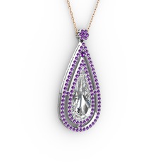 Beyaz zirkon ve ametist 925 ayar gümüş kolye (40 cm gümüş rolo zincir)