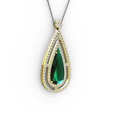 Niva Damla Kolye - Yeşil kuvars ve swarovski 18 ayar altın kolye (40 cm gümüş rolo zincir) #945gf3