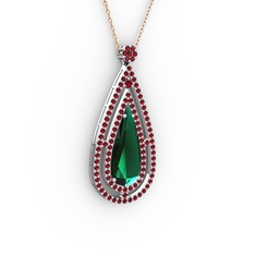 Niva Damla Kolye - Yeşil kuvars ve garnet 8 ayar beyaz altın kolye (40 cm rose altın rolo zincir) #99br0i