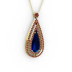 Lab safir ve garnet 14 ayar altın kolye (40 cm altın rolo zincir)