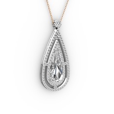Niva Damla Kolye - Beyaz zirkon ve swarovski 14 ayar beyaz altın kolye (40 cm rose altın rolo zincir) #d9flp9