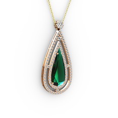 Yeşil kuvars ve swarovski 14 ayar rose altın kolye (40 cm gümüş rolo zincir)