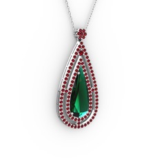 Yeşil kuvars ve garnet 14 ayar beyaz altın kolye (40 cm beyaz altın rolo zincir)