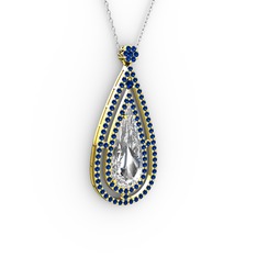 Niva Damla Kolye - Beyaz zirkon ve lab safir 8 ayar altın kolye (40 cm beyaz altın rolo zincir) #h7om68