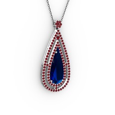 Niva Damla Kolye - Lab safir ve garnet 925 ayar gümüş kolye (40 cm gümüş rolo zincir) #jceal3