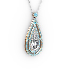 Niva Damla Kolye - Beyaz zirkon ve akuamarin 8 ayar rose altın kolye (40 cm beyaz altın rolo zincir) #kxizsj