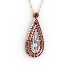 Niva Damla Kolye - Beyaz zirkon ve garnet 18 ayar rose altın kolye (40 cm altın rolo zincir) #mwlp36