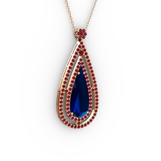 Niva Damla Kolye - Lab safir ve garnet 8 ayar rose altın kolye (40 cm rose altın rolo zincir) #nczqbm